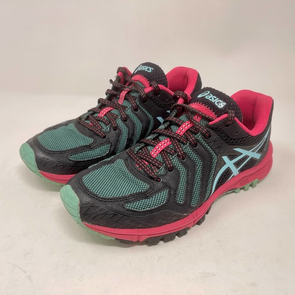 ASICS Gel Fuji Attack 5 Women's 7 1/2 Black Pink Green Sneakers 572:J.3.1 - Picture 6 of 13